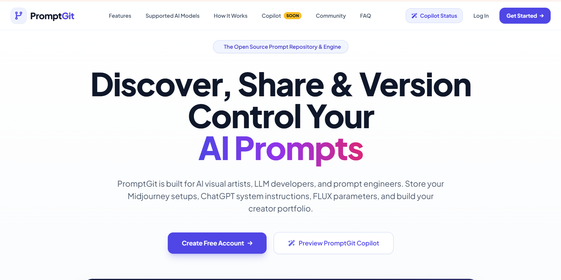 PromptGit landing page